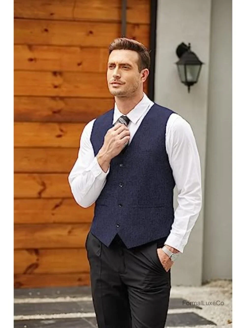 Lightweight Polyester Suit Vest for Men - Slim Fit Business Waistcoat Button